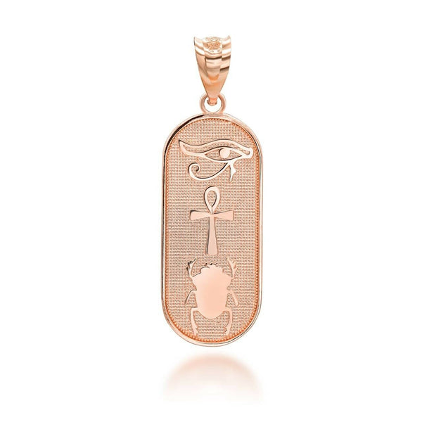 10K Solid Gold Egyptian Symbol Eye of Horus Ankh Scarab Beetle Pendant Necklace