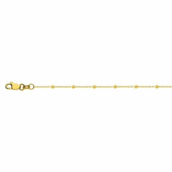 14K Solid Gold Faceted Bead Saturn Anklet - Yellow 9"-10" adjustable