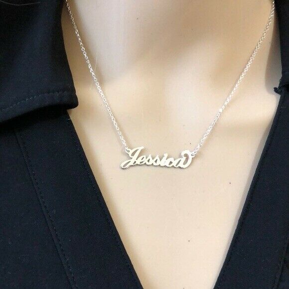 NWT Personalized 925 Sterling Silver Name Plate Necklace - Jessica 18”