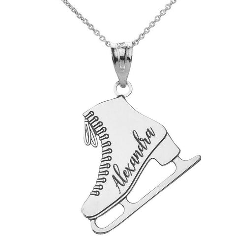 Personalized Name Silver Ice Skate Winter Sport Figure Skating Pendant Necklace