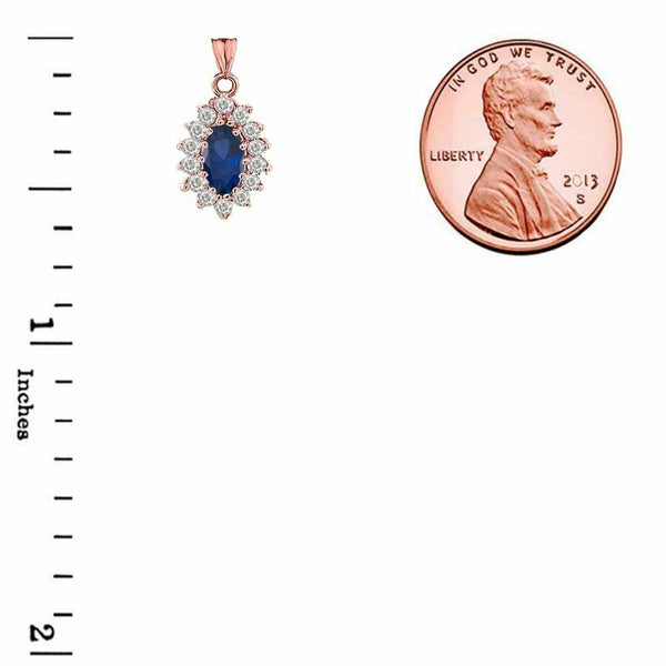 Solid Gold Genuine Sapp Marquise-Shaped Fancy Pendant Necklace White Yellow Rose