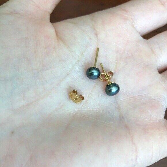 Small 14K Yellow Gold FreshWater Black Pearl Stud Earrings