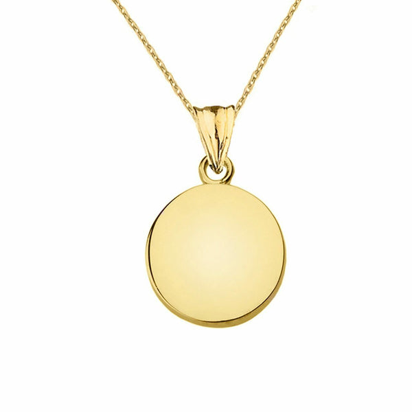 Solid 10k Yellow Gold Mini Simple Round Small Disk Disc Pendant Necklace