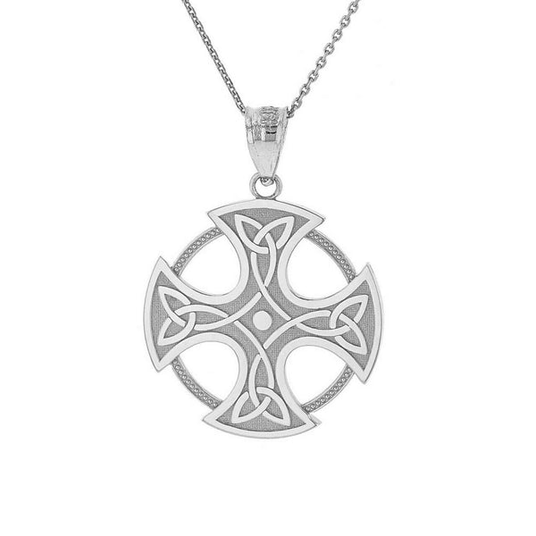 .925 Sterling Silver Trinity Knot Celtic Cross Irish Pendant Necklace