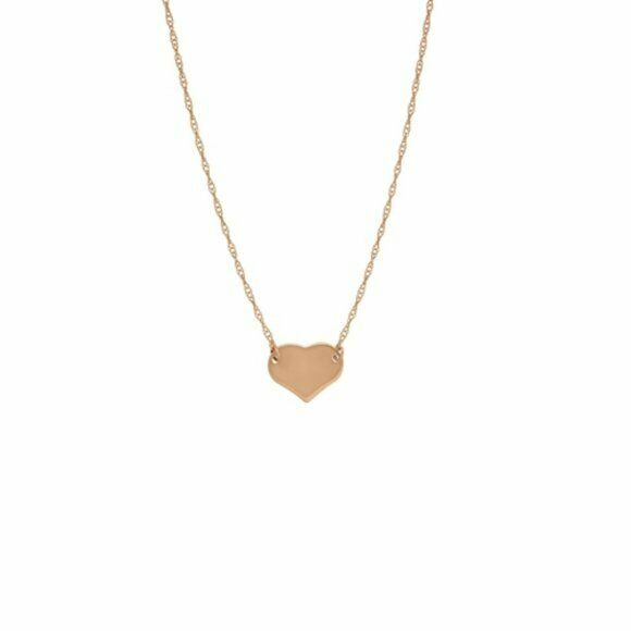 14K Solid Rose Gold Mini Small Heart Dainty Necklace - Minimalist 16"-18"
