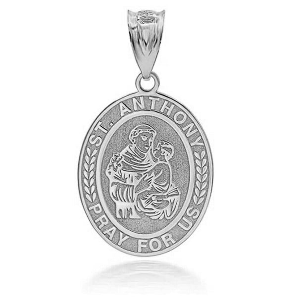 Personalized Name Silver St. Anthony Of Padua Oval Medal Pendant Necklace