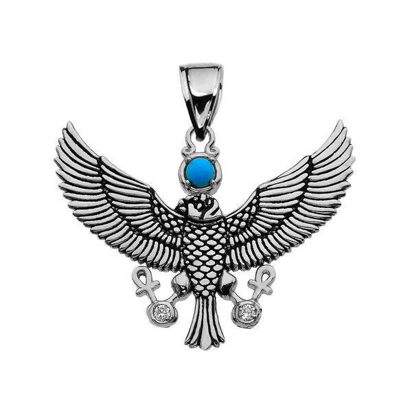 925 Sterling Silver Falcon of Tutankhamun with Ankh Cross Pendant Necklace