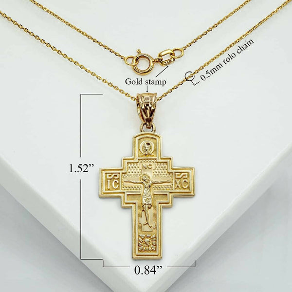 14K Gold Holy Apostle Russian Orthodox Saint Andrew 2 sided Pendant Necklace