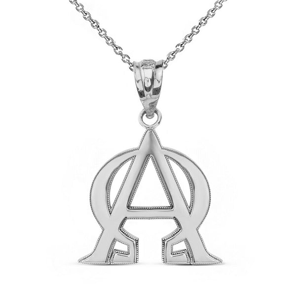 10k White Gold Christian Alpha and Omega Jesus Christ Symbol Pendant Necklace
