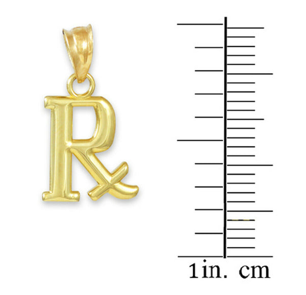 14K Solid Yellow Gold Pharmacy Rx Prescription Symbol Pendant Necklace
