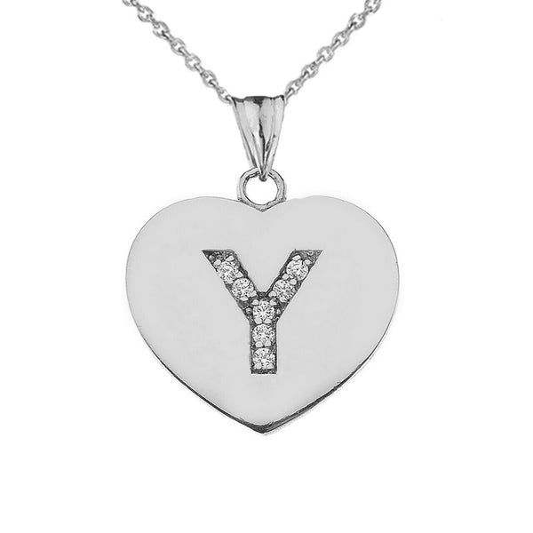 925 Sterling Silver CZ Initial Letter Y Heart Pendant Necklace - 16" 18" 20" 22"