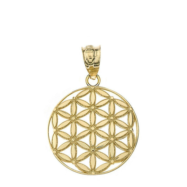 14K Solid Yellow Gold Flower of Life Sacred Geometry Pendant Necklace