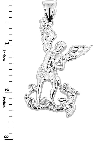 925 Sterling Silver Saint St. Michael vs Dragon Pendant Necklace Medium, Large