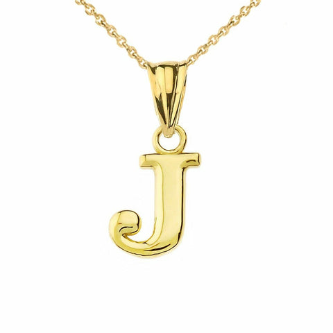 14k Solid Yellow Gold Small Mini Initial Letter J Pendant Necklace