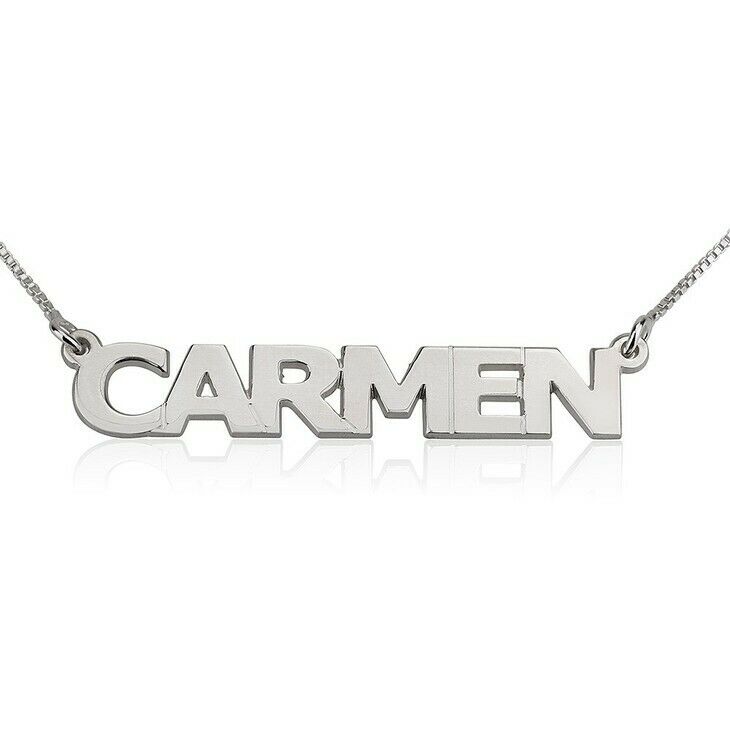 Personalized Sterling Silver Capital Name Plate Box Chain Necklace