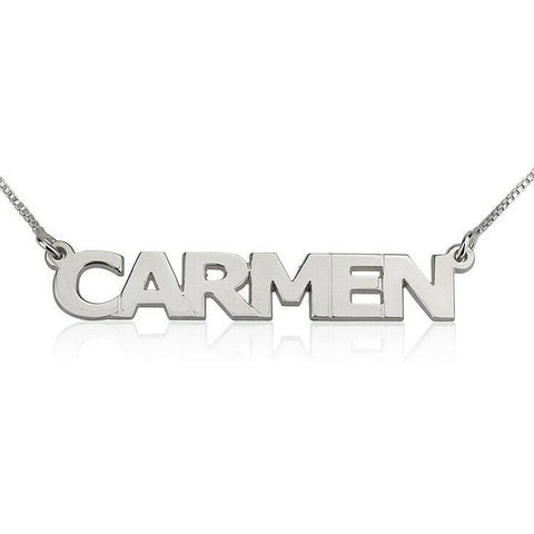 Personalized Sterling Silver Capital Name Plate Box Chain Necklace