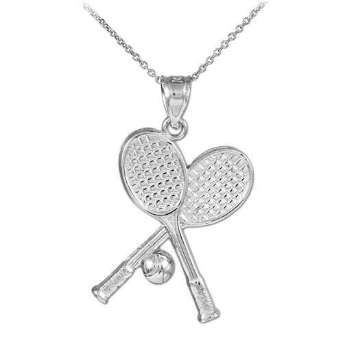 925 Sterling Silver Tennis Racquets Racket and Ball Sports Pendant Necklace