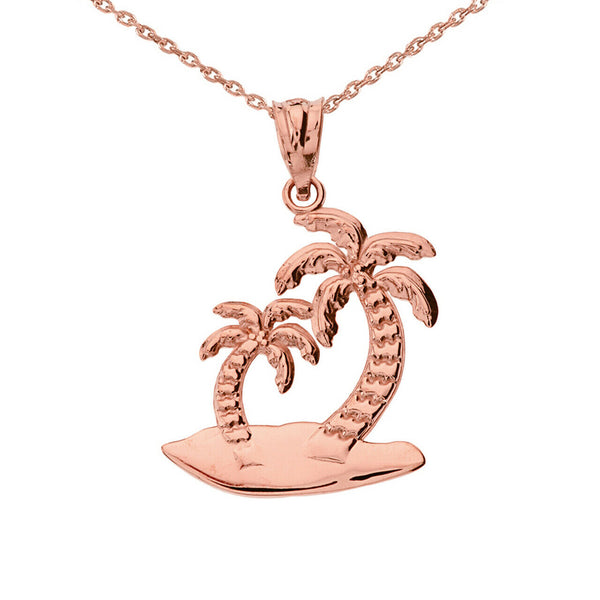 10K Solid Gold Palm Tree Charm Pendant Necklace