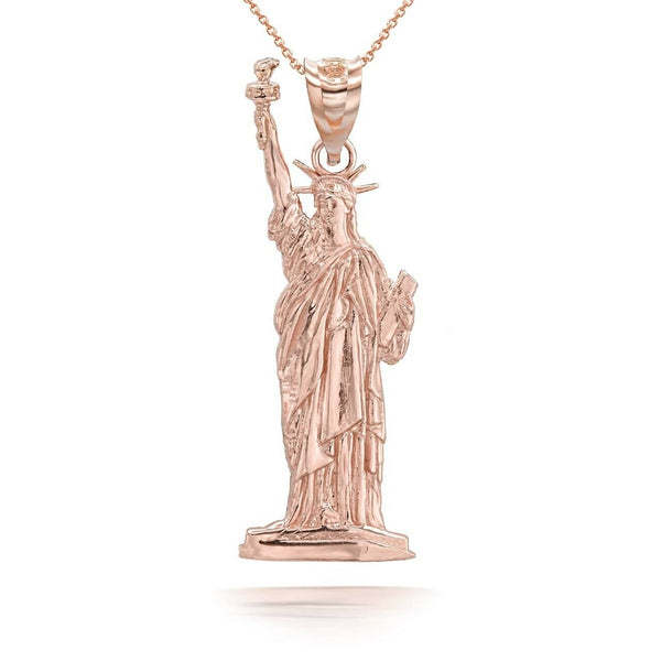 14K Solid Gold Statue of Liberty Pendant Necklace - Yellow, Rose, White