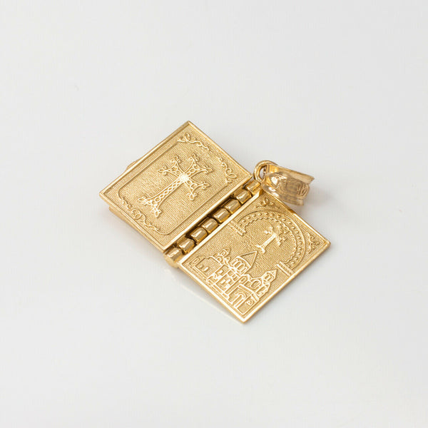 10k Solid Yellow Gold 3D Armenian Holy Bible Book Lords Prayer Pendant Necklace