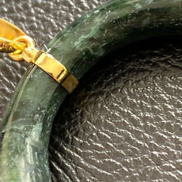 14K Solid Gold Green Large Round Natural Jade Pendant Necklace