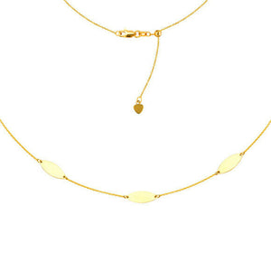 14K Solid Gold Triple Marquise Choker Necklace 16" Adjustable - Yellow