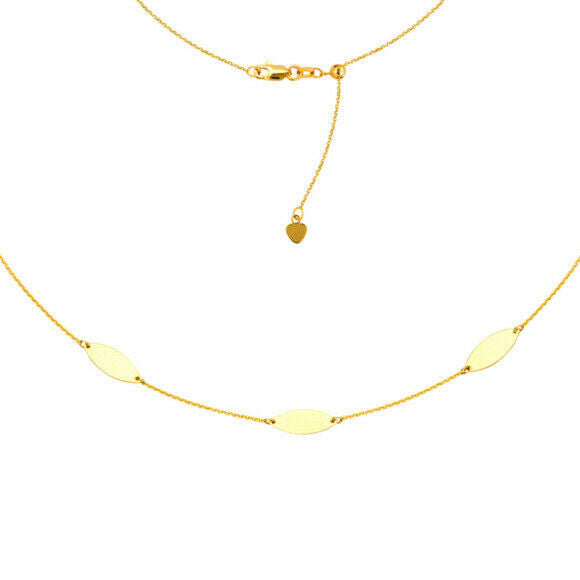 14K Solid Gold Triple Marquise Choker Necklace 16" Adjustable - Yellow