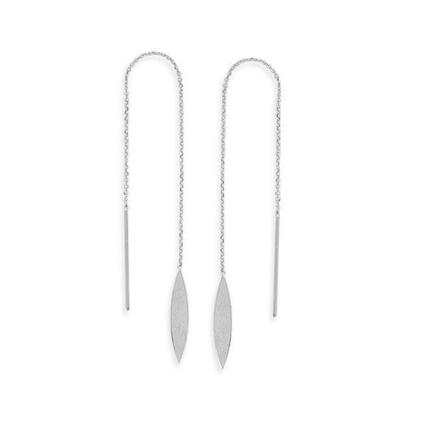 14K Solid White Gold Marquise Shape Box Chain Thin Threader Earrings -