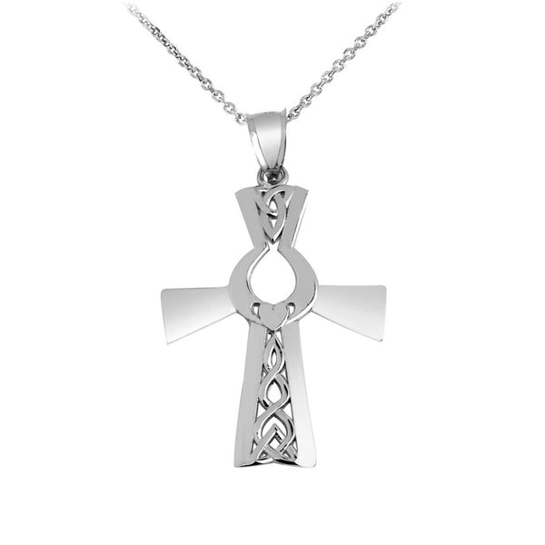 925 Sterling Silver Irish Cross With Claddagh Pendant Necklace 16" 18" 20" 22"