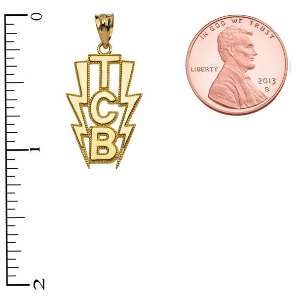 10K Solid Yellow Gold Taking Care of Business In A Flash (TCB) Pendant Necklace