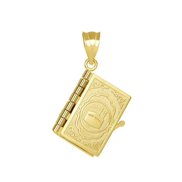 14k Solid Gold 3D Moveable Koran Quran Book Text of Islam Pendant Necklace