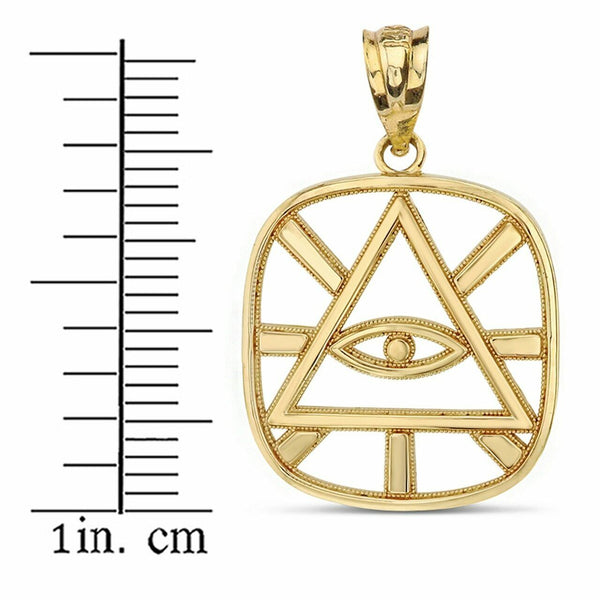 14k Yellow Gold Eye of Providence All Seeing Eye of God Pyramid Pendant Necklace