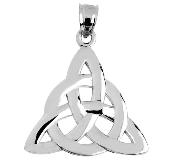 Solid White Gold 14K Celtic Trinity Endless Knot Charm Pendant Necklace