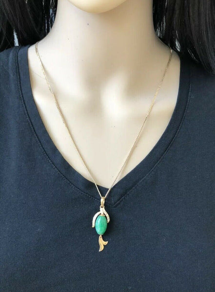 NEW 14K Yellow Gold Green Jade Pendant - ES32