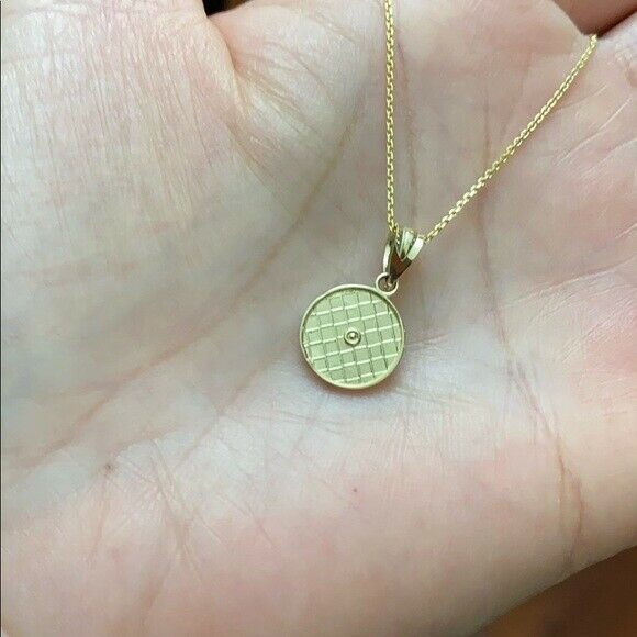 Solid 10k Yellow Gold Mini Simple Round Small Disk Disc Pendant Necklace