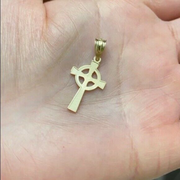 Solid 14k Yellow Gold Irish Celtic Trinity Cross 1" Pendant Necklace