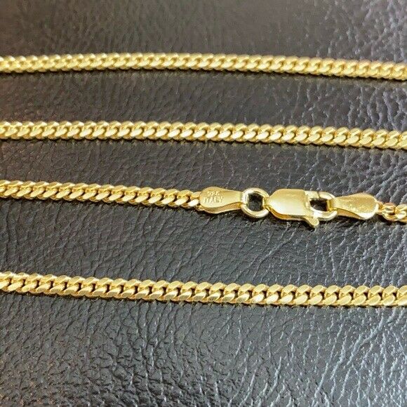 14k Yellow Gold Plated Sterling Silver Italian Italy Cuban Chain necklace 2.6 mm