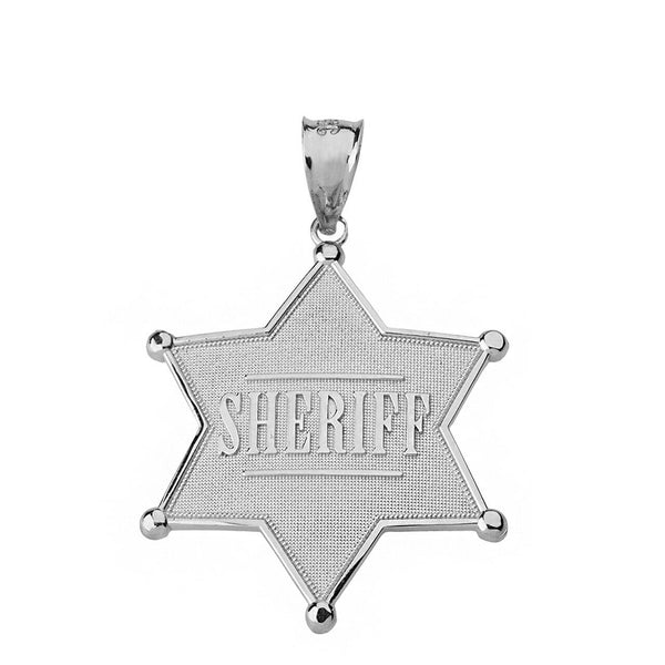 925 Sterling Silver Sheriff Badge 6 Point Star Pendant Necklace