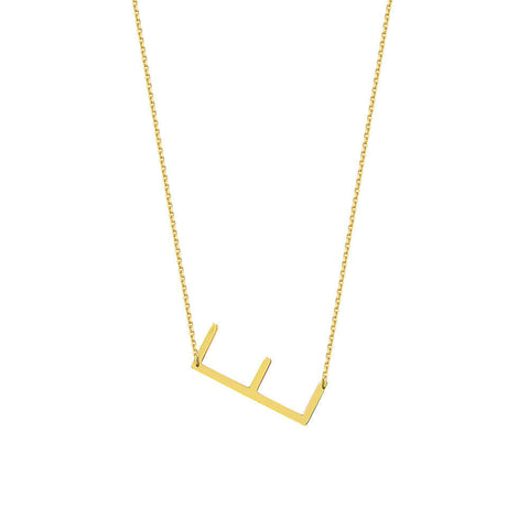 Personalized 14K Solid Gold Block Sideway Initial Any Letter Pendant Necklace