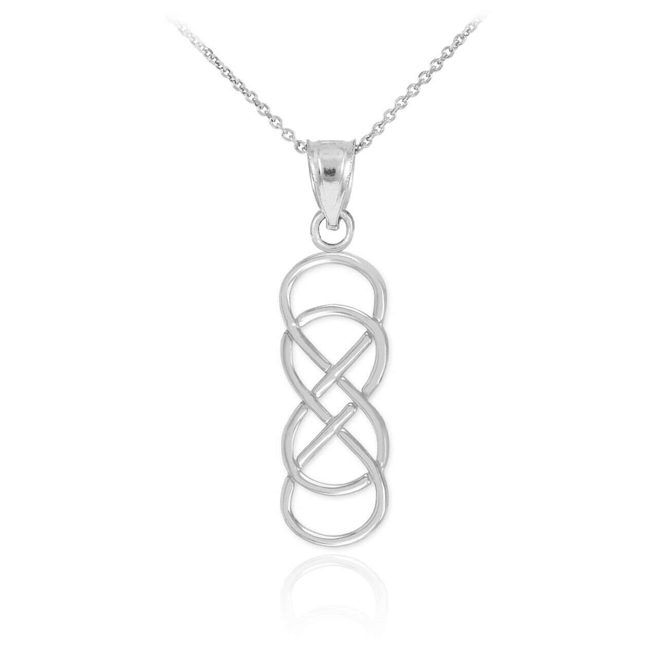 925 Sterling Silver Vertical Infinity Double Knot Pendant Necklace Made In USA
