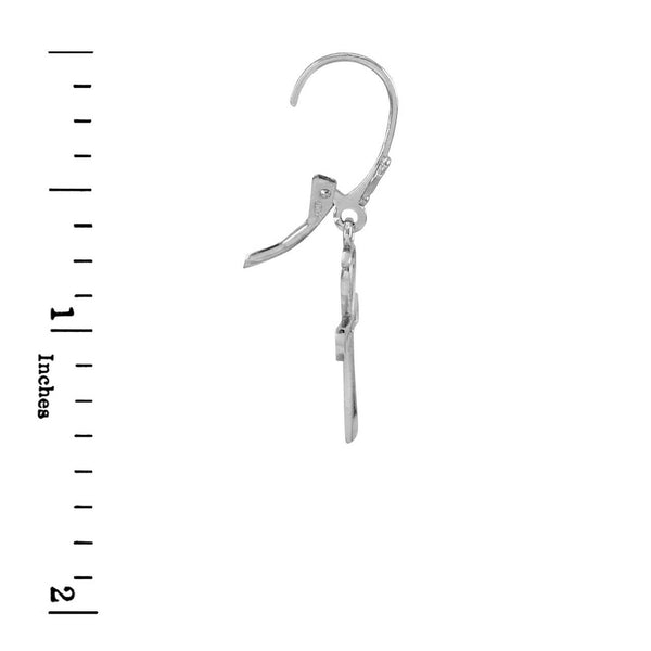 14k White Gold Ancient Egyptian Ankh Cross Drop / Dangle Leverback Earrings