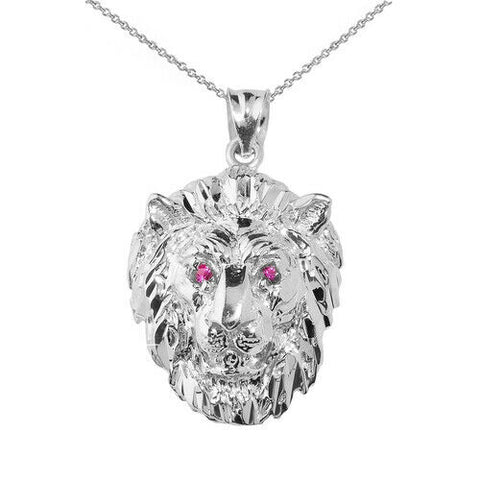 .925 Sterling Silver Diamond Cut Lion Head Pendant Necklace