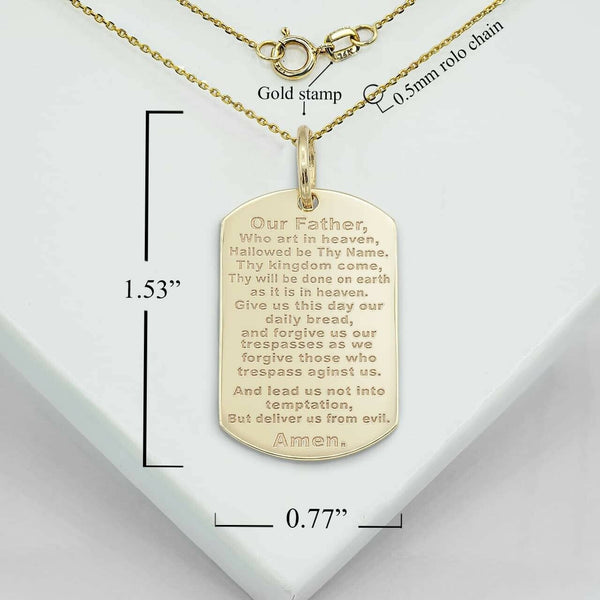 Personalized Name 10k 14k Solid Gold Reversible Lord's Prayer Pendant Necklace