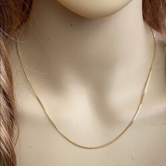 14k Yellow Gold Plated Sterling Silver Italian Italy BOX CHAIN necklace 1.0 mm