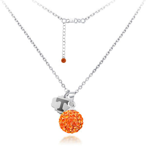 University of Tennessee Crystal Ball Sphere Necklace - Fine Silver Licensed UT