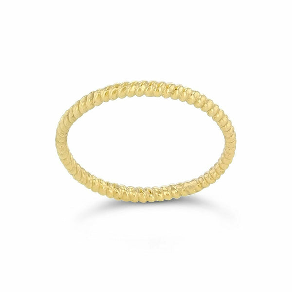 10K Solid Yellow Gold Rope Thin Design Dainty Ring - Wedding Band 1mm