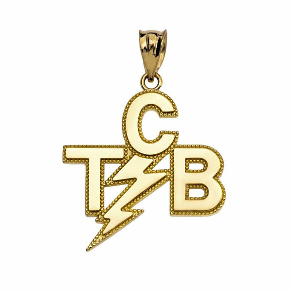 10K Solid Yellow Gold Taking Care of Business In A Flash (TCB) Pendant Necklace