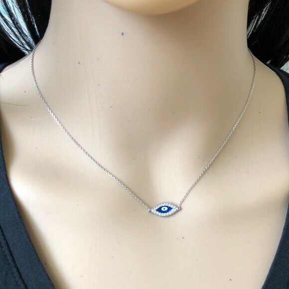 925 Sterling Silver Rose Gold Plated Evil Eye CZ Necklace - Adjustable 16"-18"