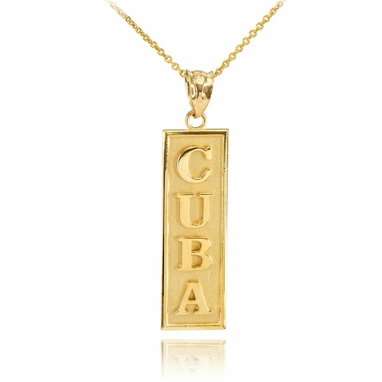 14k Solid Yellow Gold CUBA Pendant Charm Necklace