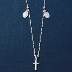 Sterling Silver 925 Religious Charm Cross Drop Necklace 16"- 18"